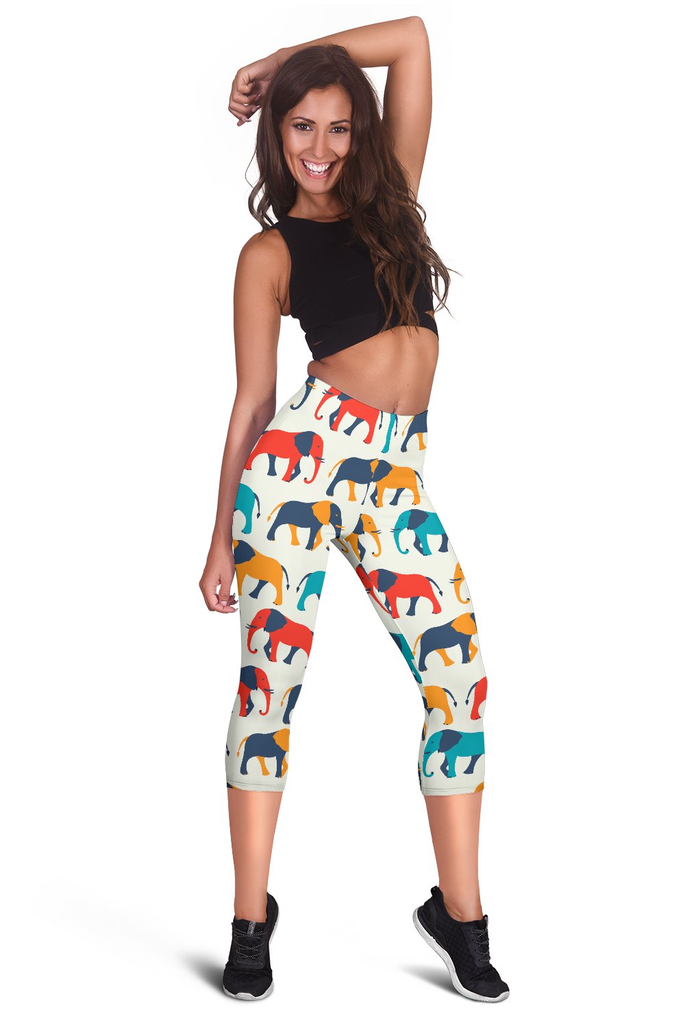 Elephant Colorful Print Pattern Women Capris