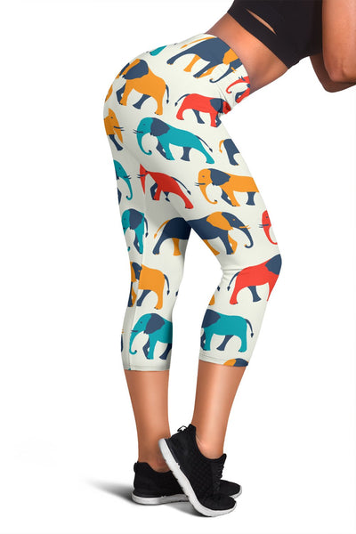 Elephant Colorful Print Pattern Women Capris