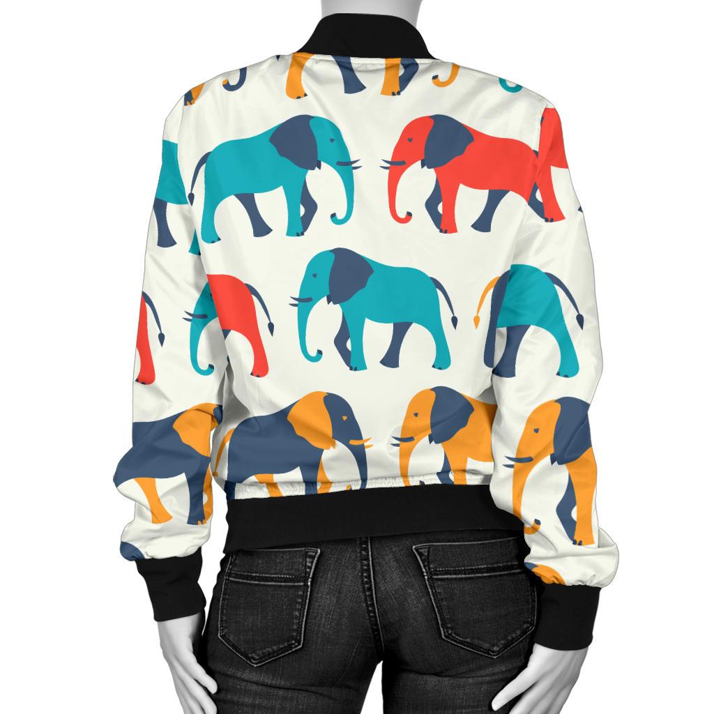 Elephant Colorful Print Pattern Women Casual Bomber Jacket