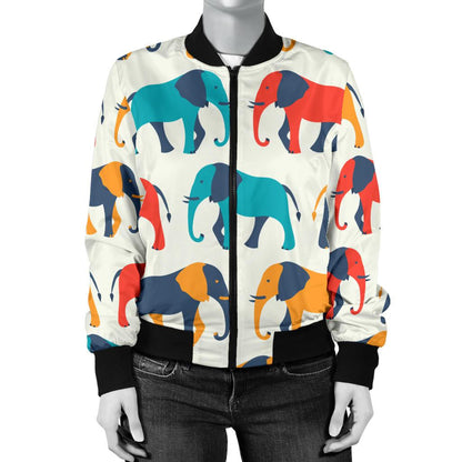 Elephant Colorful Print Pattern Women Casual Bomber Jacket