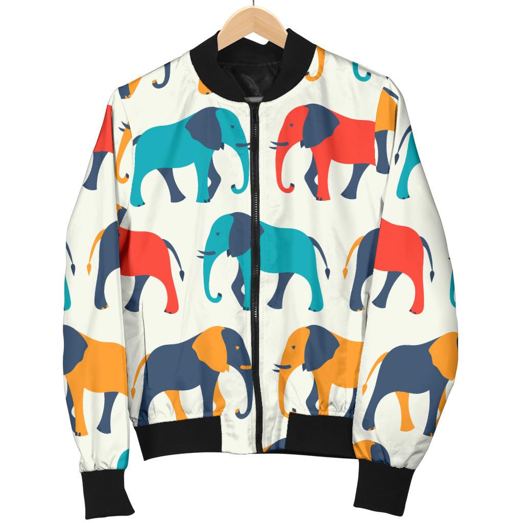 Elephant Colorful Print Pattern Women Casual Bomber Jacket