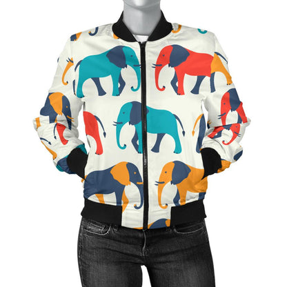 Elephant Colorful Print Pattern Women Casual Bomber Jacket