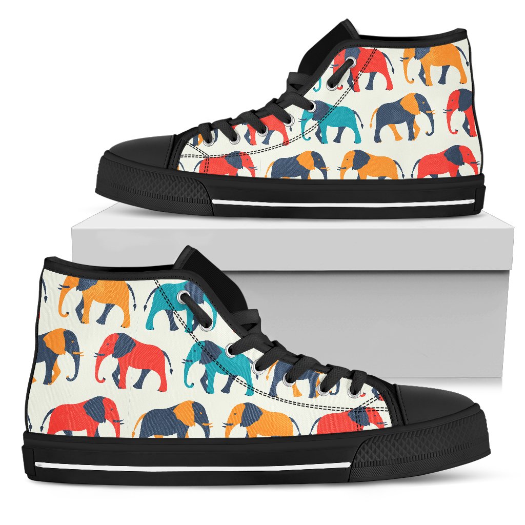 Elephant Colorful Print Pattern Women High Top Shoes