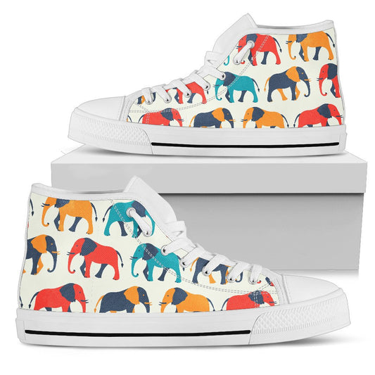 Elephant Colorful Print Pattern Women High Top Shoes
