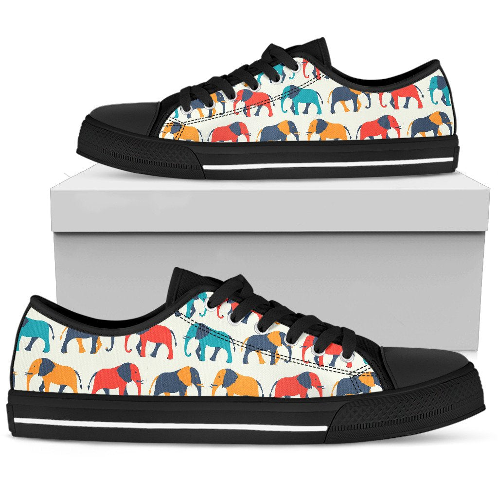 Elephant Colorful Print Pattern Women Low Top Shoes