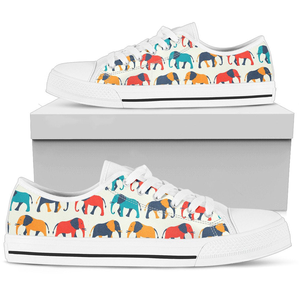 Elephant Colorful Print Pattern Women Low Top Shoes