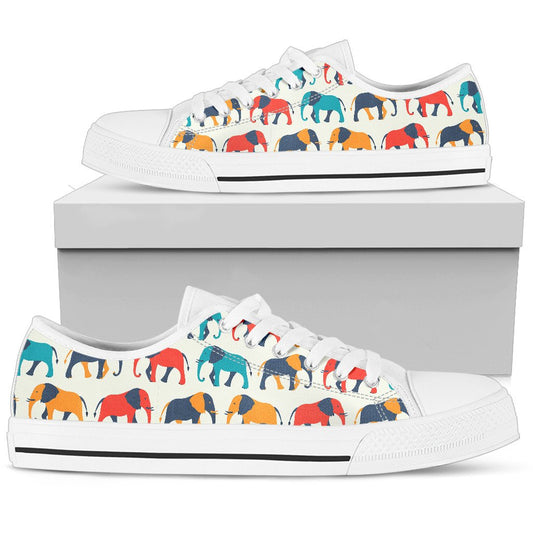 Elephant Colorful Print Pattern Women Low Top Shoes
