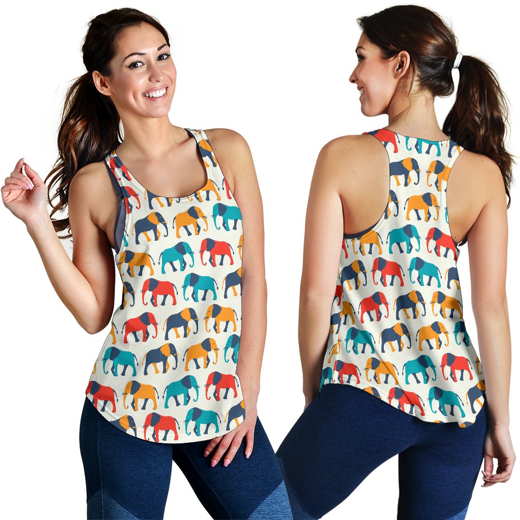 Elephant Colorful Print Pattern Women Racerback Tank Top
