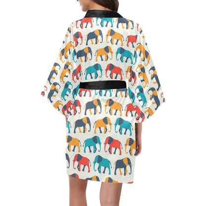 Elephant Colorful Print Pattern Women Short Kimono Robe