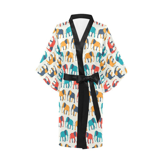 Elephant Colorful Print Pattern Women Short Kimono Robe