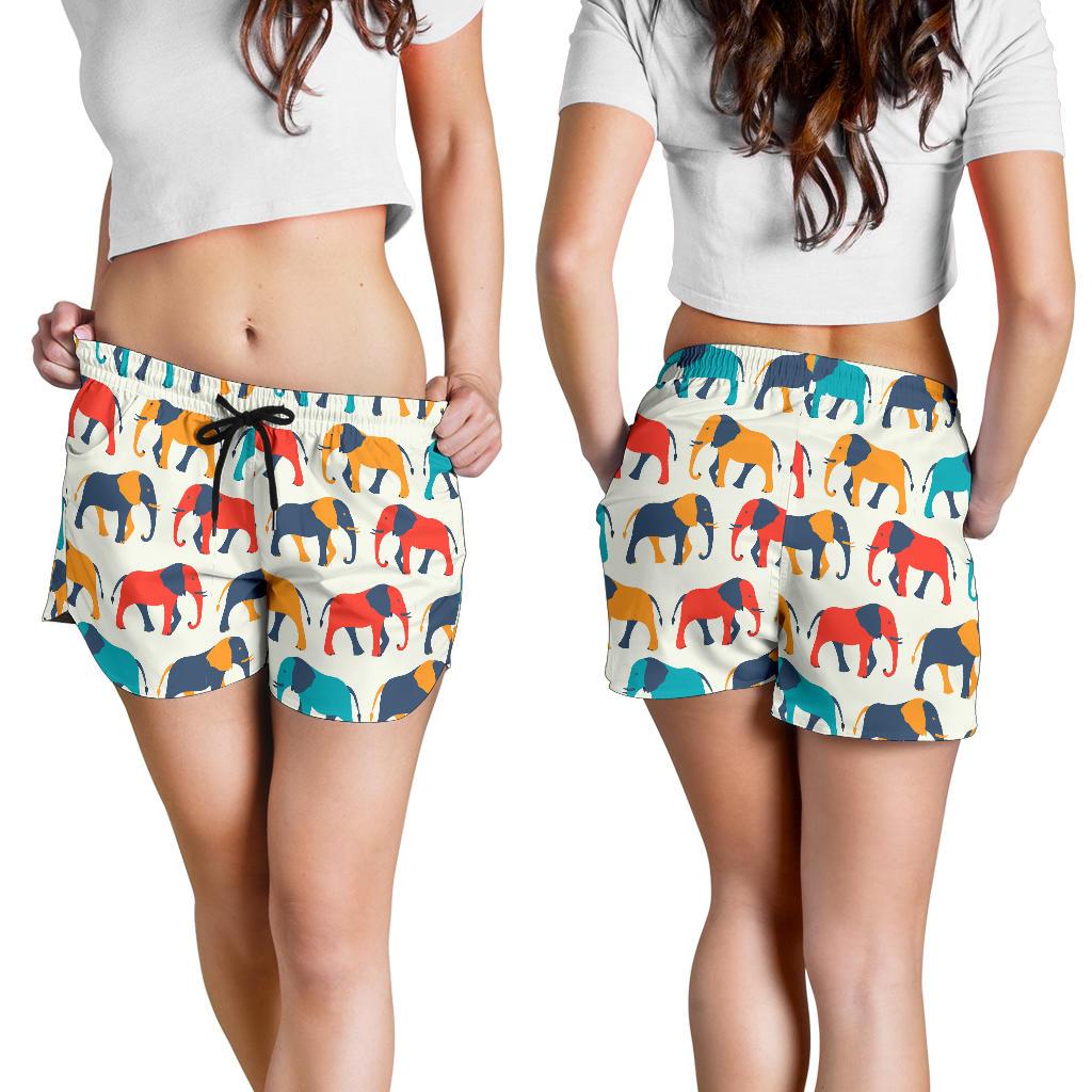 Elephant Colorful Print Pattern Women Shorts-JTAMIGO.COM