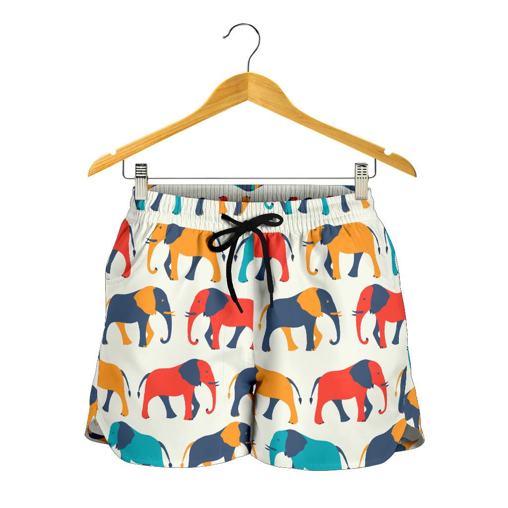 Elephant Colorful Print Pattern Women Shorts-JTAMIGO.COM