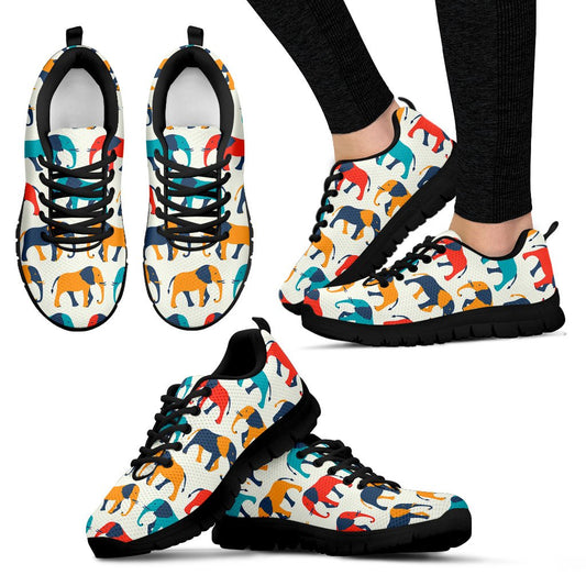Elephant Colorful Print Pattern Women Sneakers Shoes