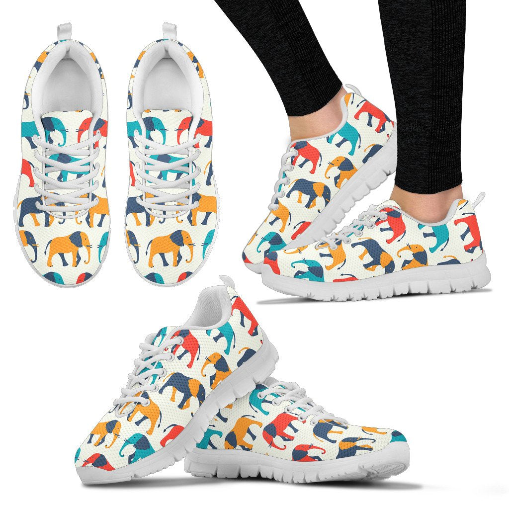 Elephant Colorful Print Pattern Women Sneakers Shoes