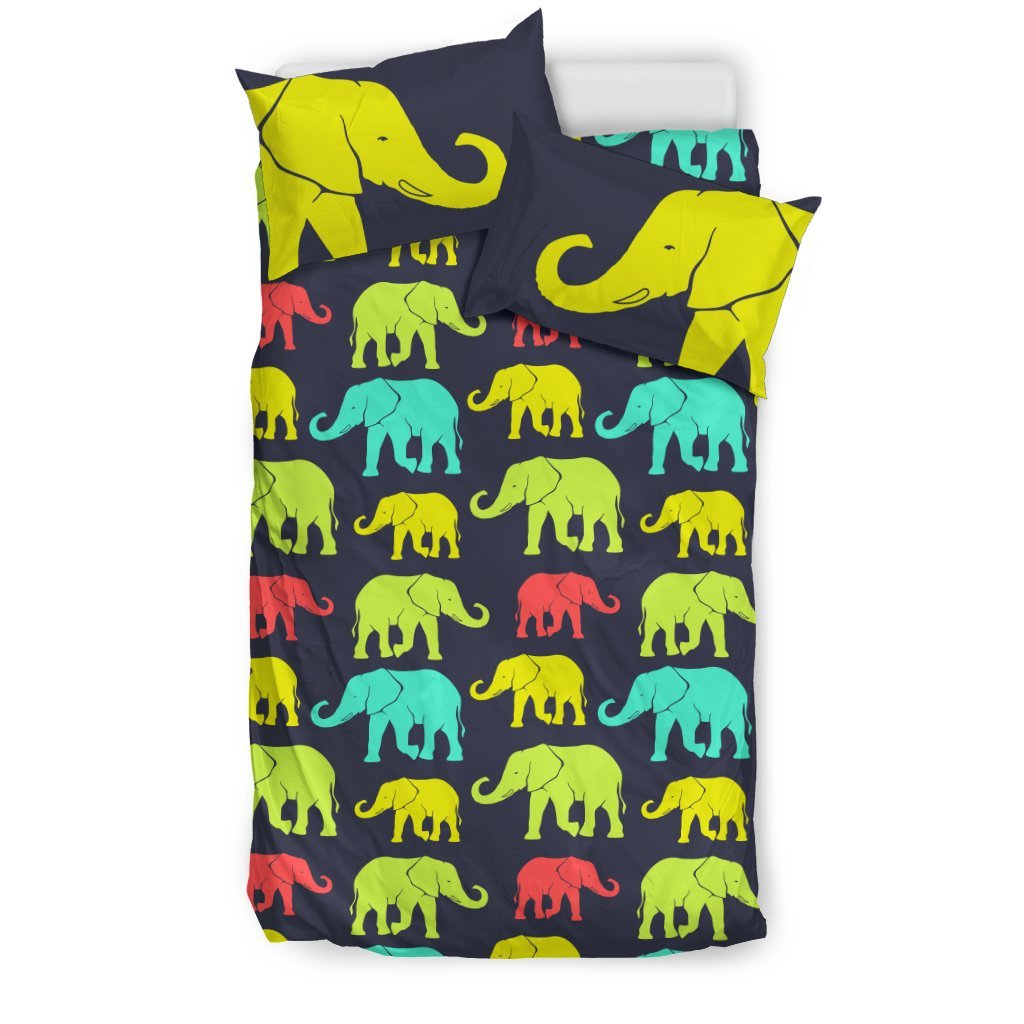 Elephant Neon Color Print Pattern Duvet Cover Bedding Set