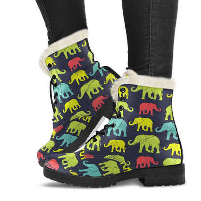 Elephant Neon Color Print Pattern Faux Fur Leather Boots-JTAMIGO.COM