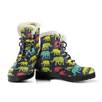 Elephant Neon Color Print Pattern Faux Fur Leather Boots-JTAMIGO.COM