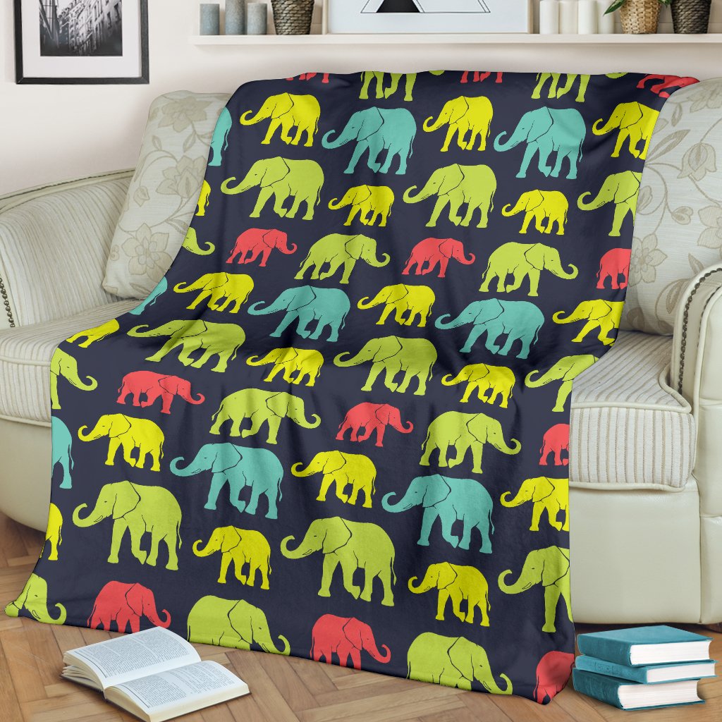 Elephant Neon Color Print Pattern Fleece Blanket