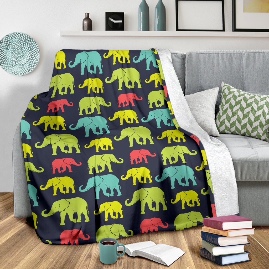 Elephant Neon Color Print Pattern Fleece Blanket