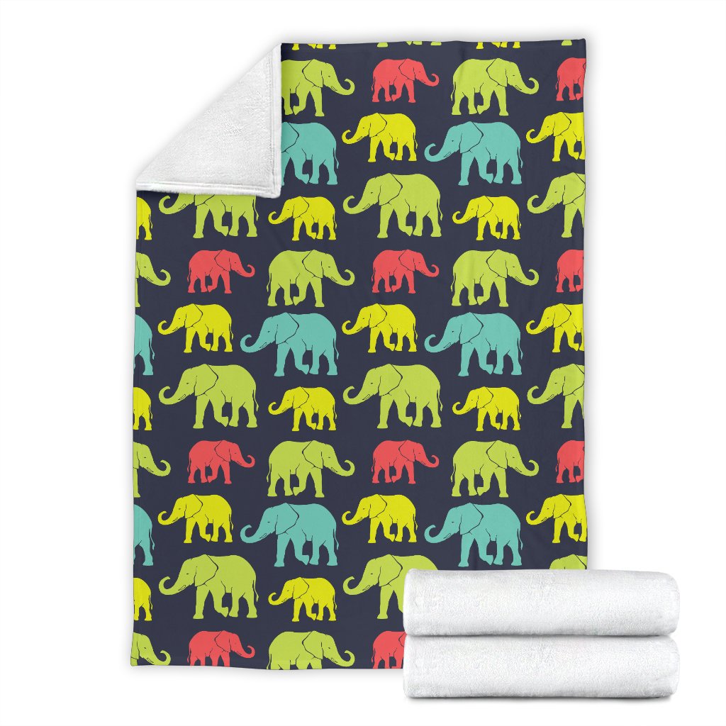 Elephant Neon Color Print Pattern Fleece Blanket
