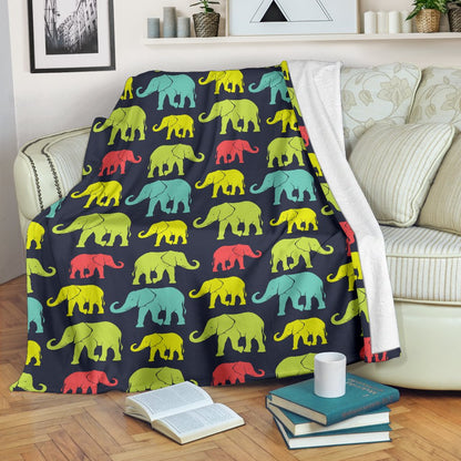 Elephant Neon Color Print Pattern Fleece Blanket