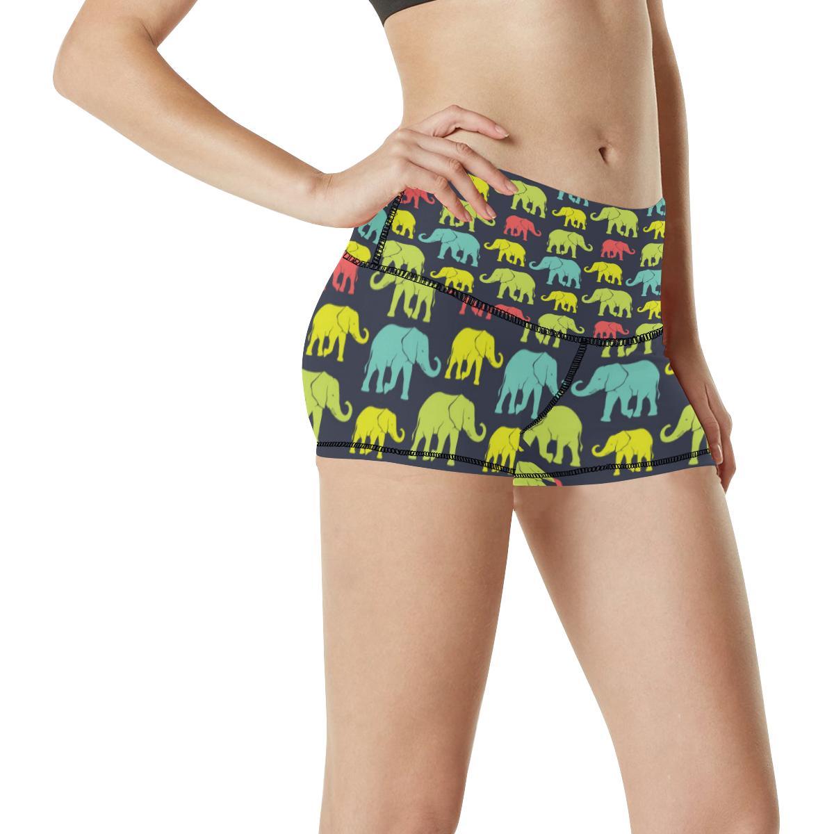 Elephant Neon Color Print Pattern High Waisted Spandex Shorts-JTAMIGO.COM
