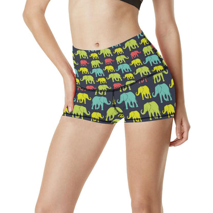 Elephant Neon Color Print Pattern High Waisted Spandex Shorts-JTAMIGO.COM