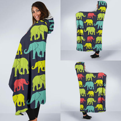 Elephant Neon Color Print Pattern Hooded Blanket-JTAMIGO.COM