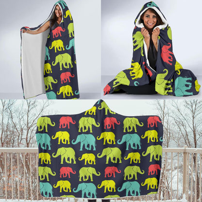 Elephant Neon Color Print Pattern Hooded Blanket-JTAMIGO.COM