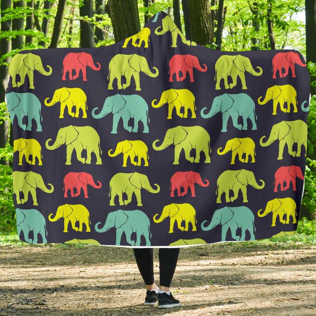 Elephant Neon Color Print Pattern Hooded Blanket-JTAMIGO.COM