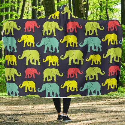 Elephant Neon Color Print Pattern Hooded Blanket-JTAMIGO.COM