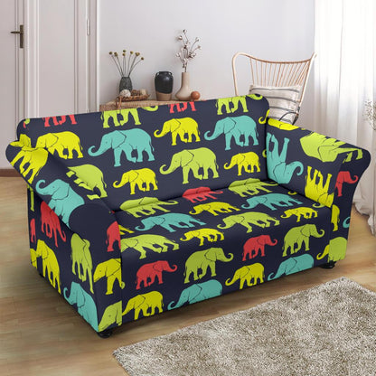 Elephant Neon Color Print Pattern Loveseat Slipcover-JTAMIGO.COM