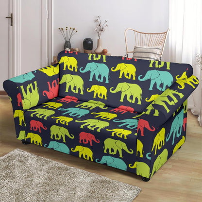 Elephant Neon Color Print Pattern Loveseat Slipcover-JTAMIGO.COM