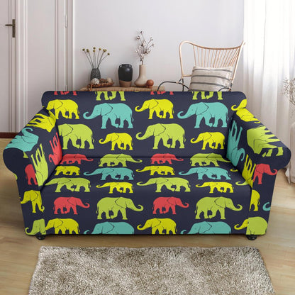 Elephant Neon Color Print Pattern Loveseat Slipcover-JTAMIGO.COM
