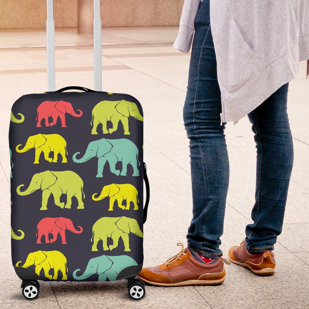 Elephant Neon Color Print Pattern Luggage Cover Protector