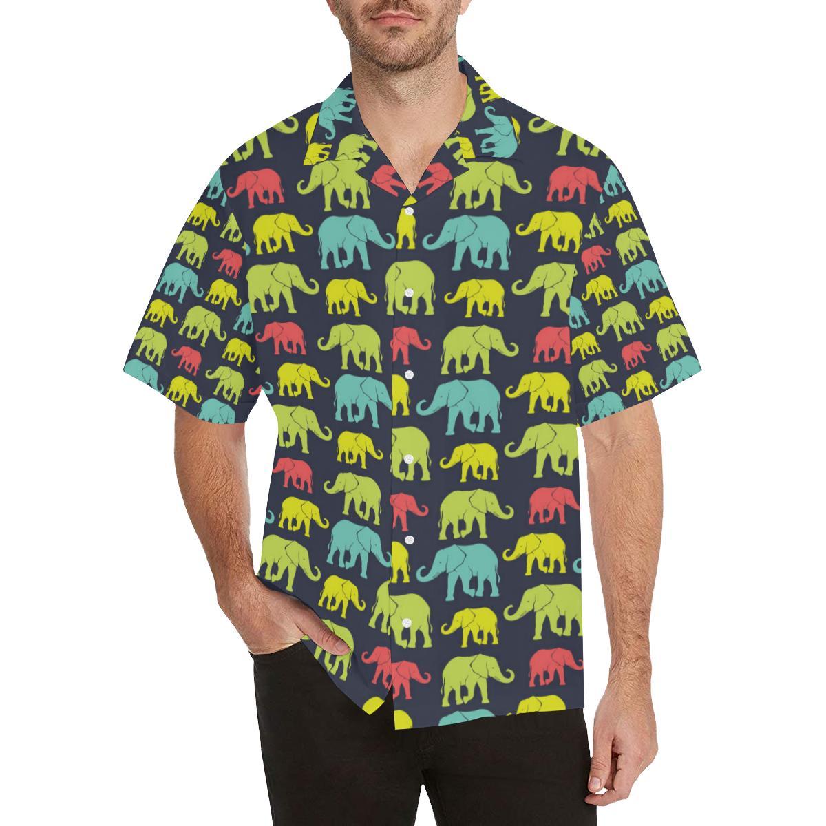 Elephant Neon Color Print Pattern Men Aloha Hawaiian Shirt