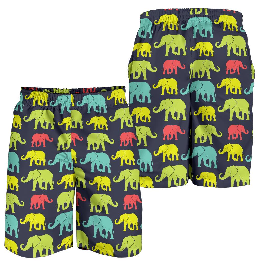 Elephant Neon Color Print Pattern Mens Shorts-JTAMIGO.COM
