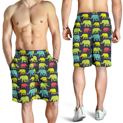 Elephant Neon Color Print Pattern Mens Shorts-JTAMIGO.COM