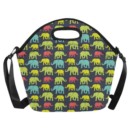 Elephant Neon Color Print Pattern Neoprene Lunch Bag (Model 1669)(Large)-JTAMIGO.COM