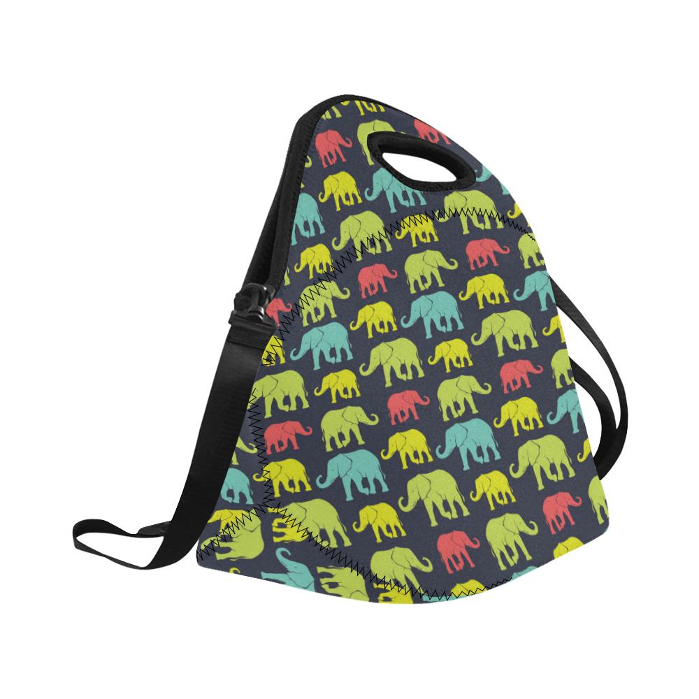 Elephant Neon Color Print Pattern Neoprene Lunch Bag (Model 1669)(Large)-JTAMIGO.COM