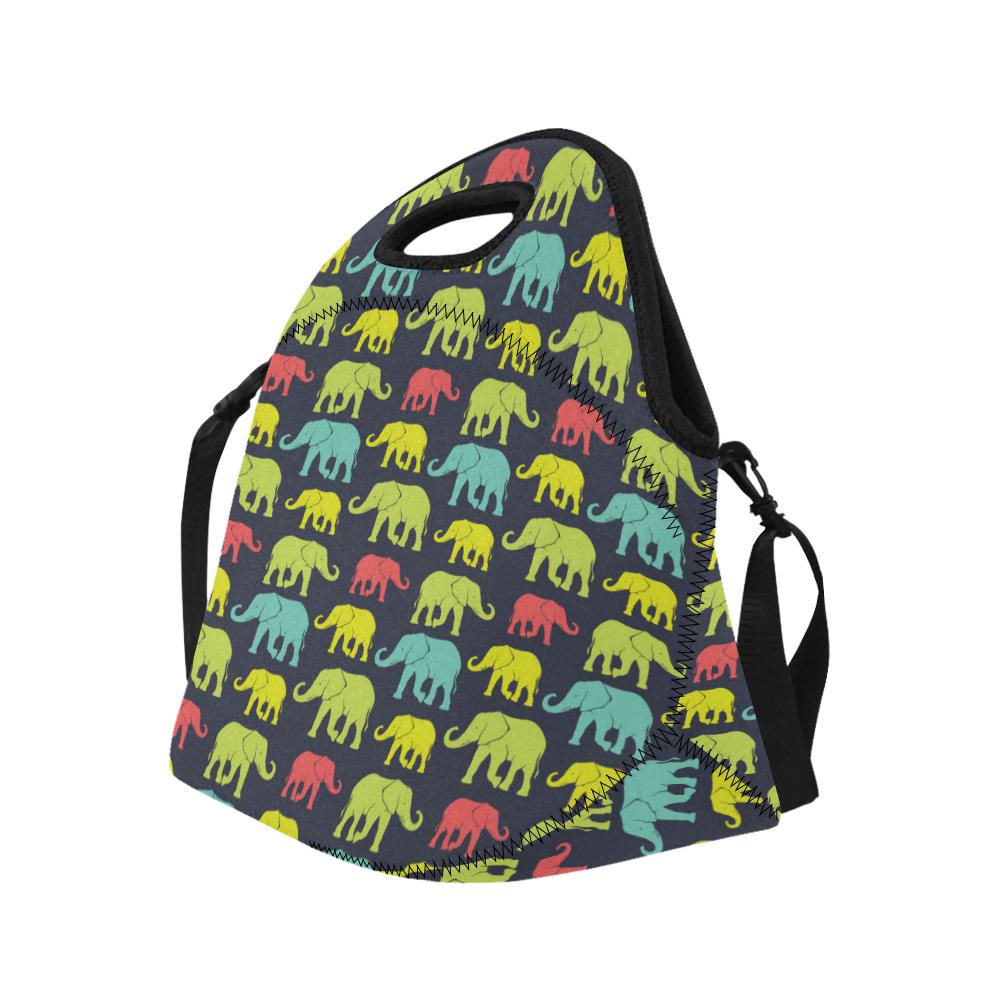 Elephant Neon Color Print Pattern Neoprene Lunch Bag (Model 1669)(Large)-JTAMIGO.COM