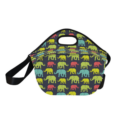 Elephant Neon Color Print Pattern Neoprene Lunch Bag (Model 1669)(Large)-JTAMIGO.COM