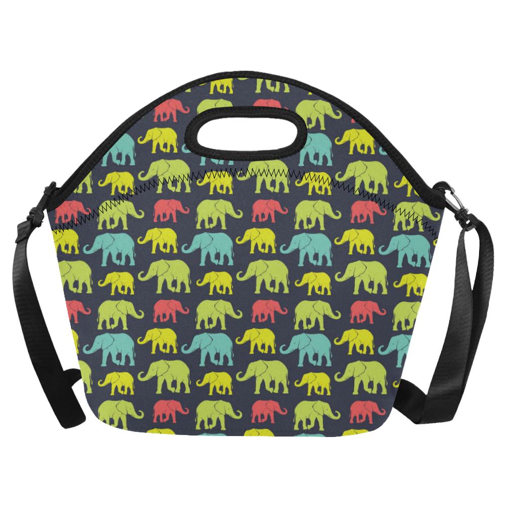 Elephant Neon Color Print Pattern Neoprene Lunch Bag (Model 1669)(Large)-JTAMIGO.COM
