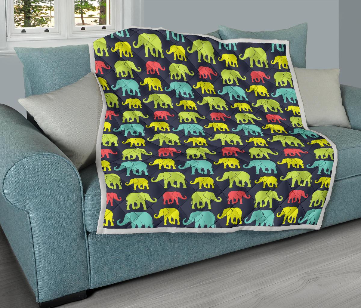 Elephant Neon Color Print Pattern Premium Quilt-JTAMIGO.COM