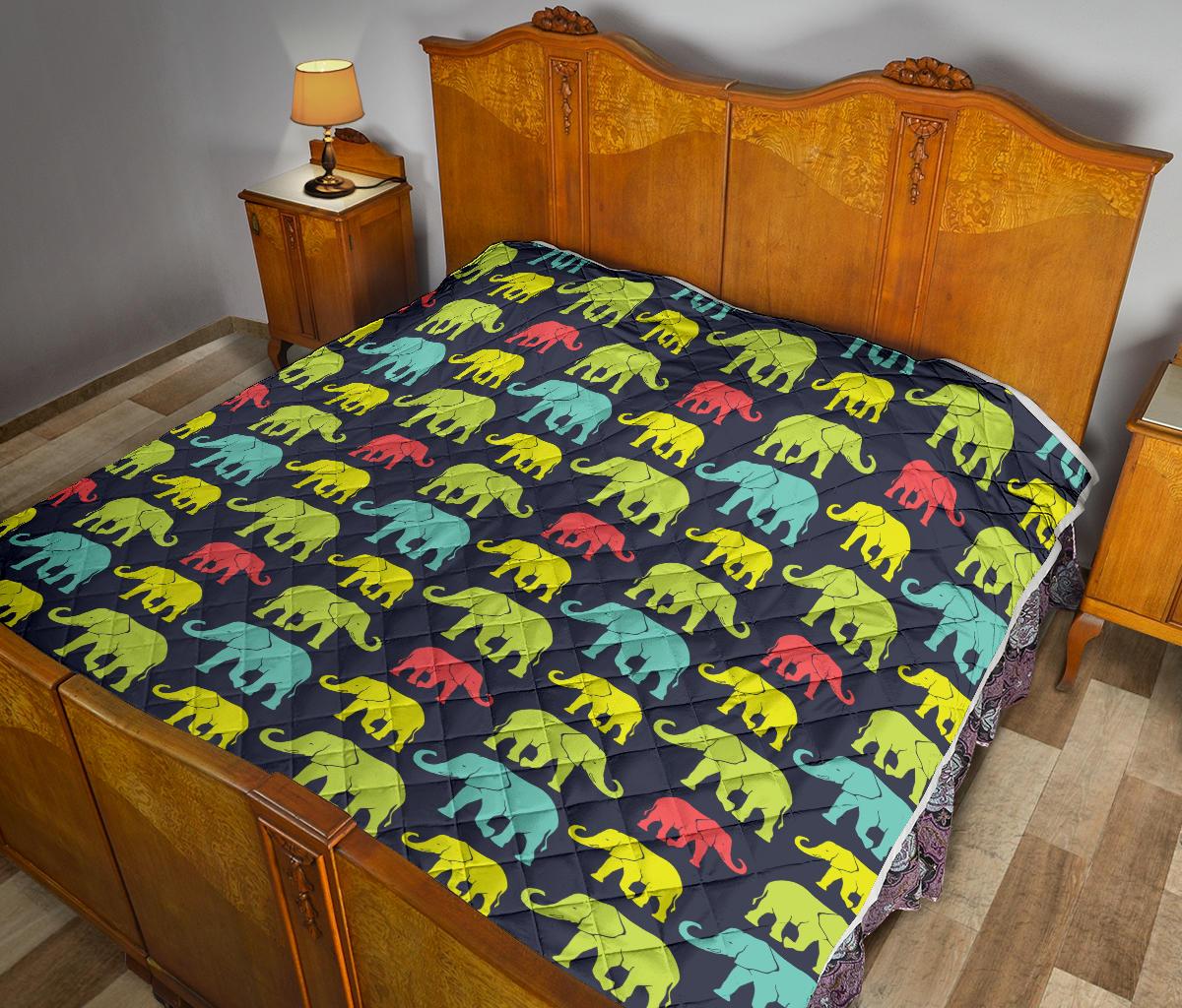 Elephant Neon Color Print Pattern Premium Quilt-JTAMIGO.COM