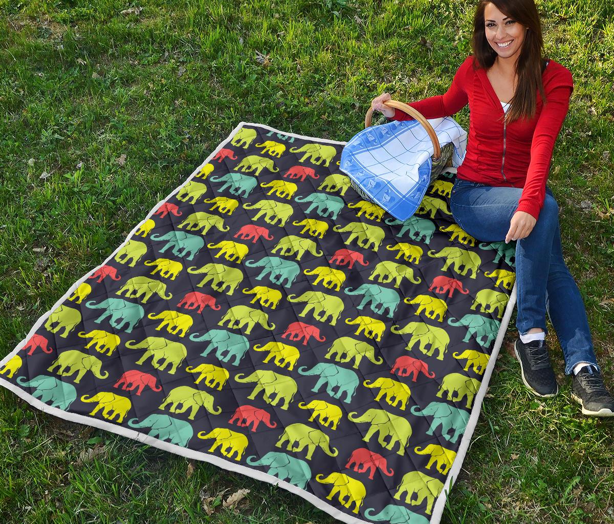 Elephant Neon Color Print Pattern Premium Quilt-JTAMIGO.COM