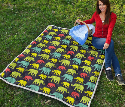 Elephant Neon Color Print Pattern Premium Quilt-JTAMIGO.COM