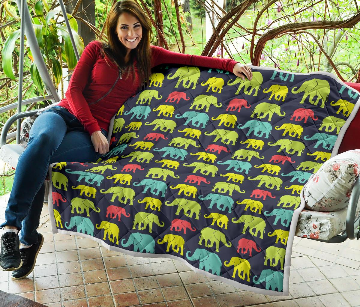 Elephant Neon Color Print Pattern Premium Quilt-JTAMIGO.COM