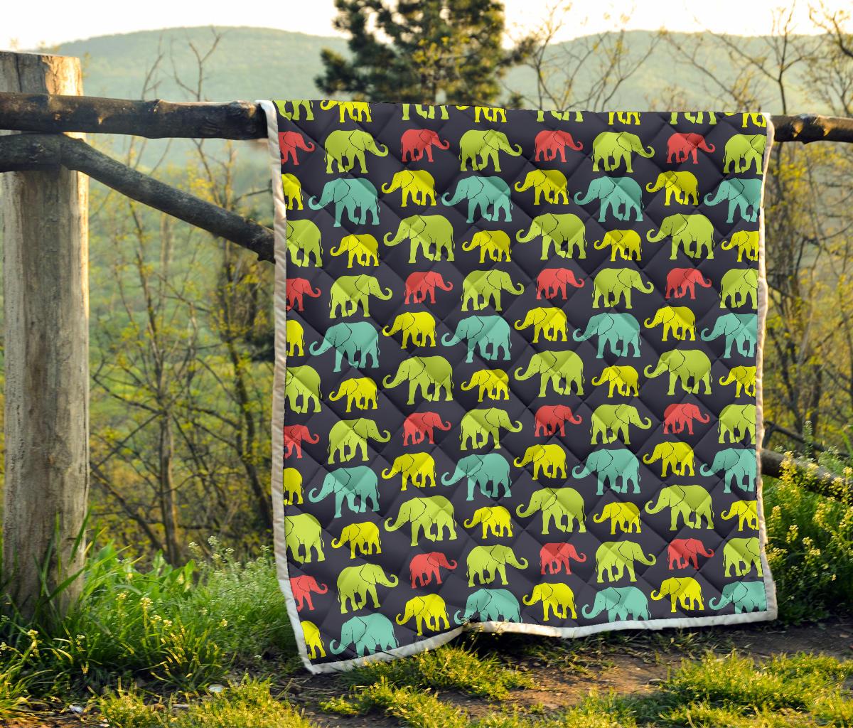 Elephant Neon Color Print Pattern Premium Quilt-JTAMIGO.COM