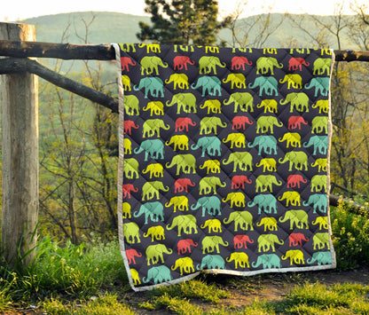 Elephant Neon Color Print Pattern Premium Quilt-JTAMIGO.COM